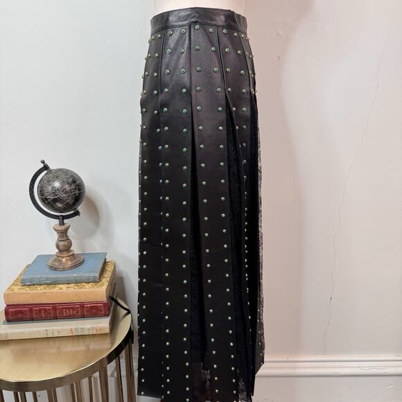 Valentino Black Leather Lace Maxi Skirt Runway 2016 Studded High Waist $10k Sz 4 - Picture 9 of 16